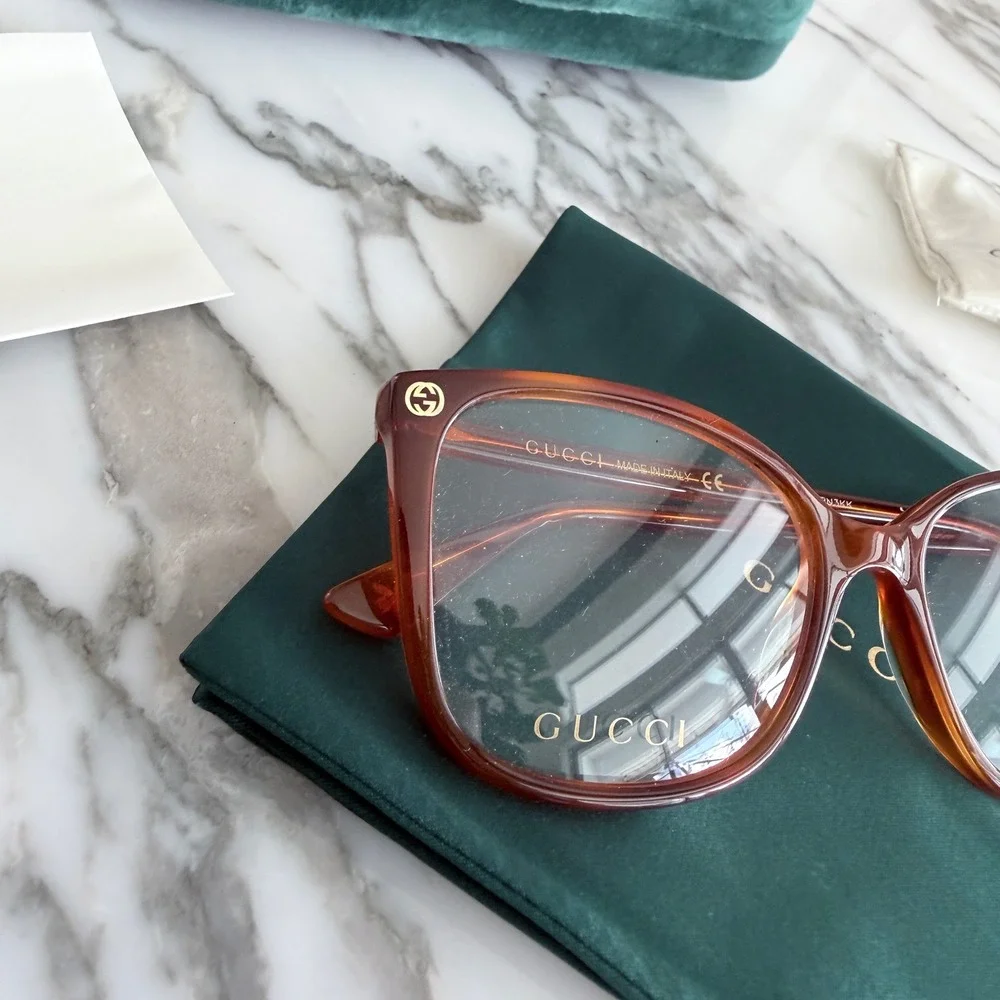Gucci Eyeglass Frames GG0026O Brown Tortoise Gold Mens‎ Unisex